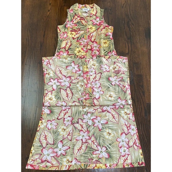 Easyspirit Boho Buttonfront Silk Linen Blend Shirt Maxi Dress M Collared Floral - Picture 1 of 10
